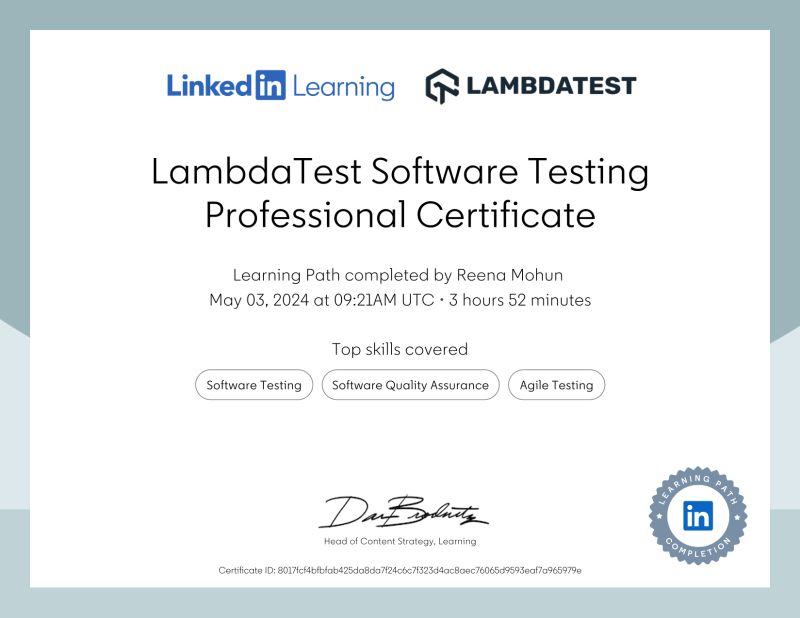 Software testing certificate